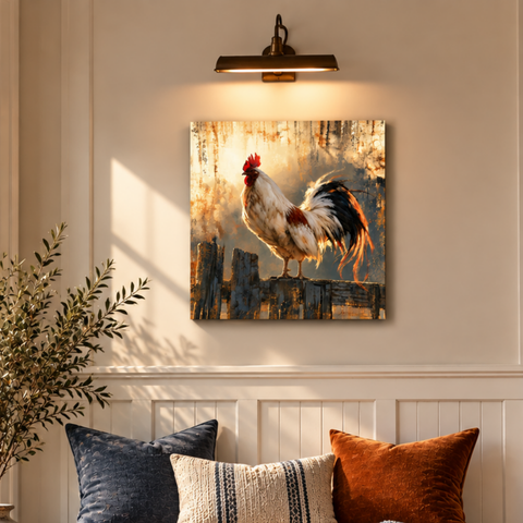 Morning Sentinel Brushed Aluminum Rooster Print, Farmhouse Metal Wall Art, Rustic Countryside Decor, Modern Farmhouse Rooster Gift