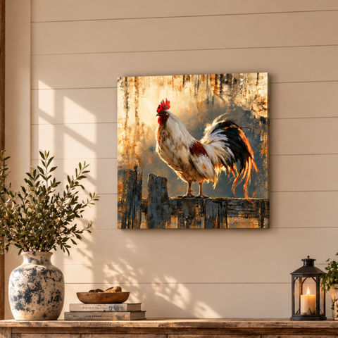 Morning Sentinel Brushed Aluminum Rooster Print, Farmhouse Metal Wall Art, Rustic Countryside Decor, Modern Farmhouse Rooster Gift