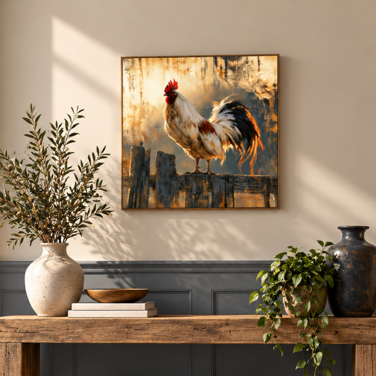 Morning Sentinel Brushed Aluminum Rooster Print, Farmhouse Metal Wall Art, Rustic Countryside Decor, Modern Farmhouse Rooster Gift