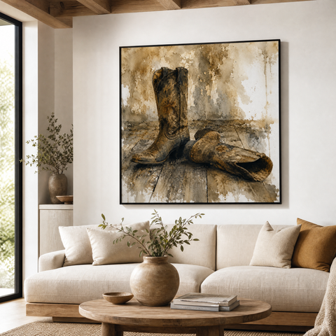 Boots on the Ground Aluminum Print, Western Wall Art, Cowboy Decor, Industrial Metal Wall Art, Rustic Country Home Decor, Desert Art