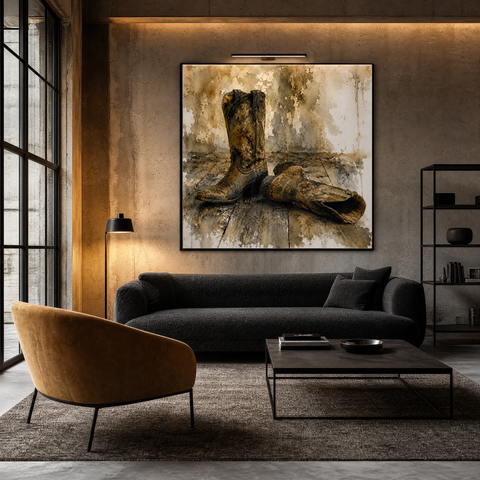 Boots on the Ground Aluminum Print, Western Wall Art, Cowboy Decor, Industrial Metal Wall Art, Rustic Country Home Decor, Desert Art