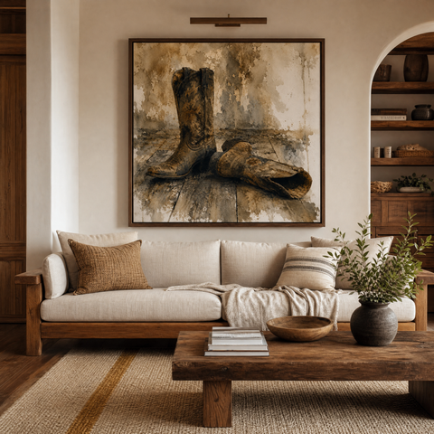 Boots on the Ground Aluminum Print, Western Wall Art, Cowboy Decor, Industrial Metal Wall Art, Rustic Country Home Decor, Desert Art