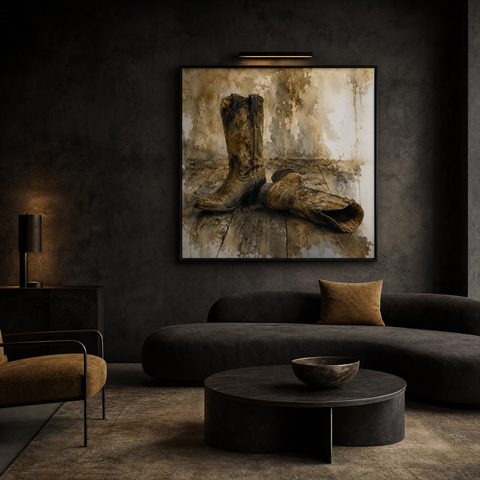 Boots on the Ground Aluminum Print, Western Wall Art, Cowboy Decor, Industrial Metal Wall Art, Rustic Country Home Decor, Desert Art