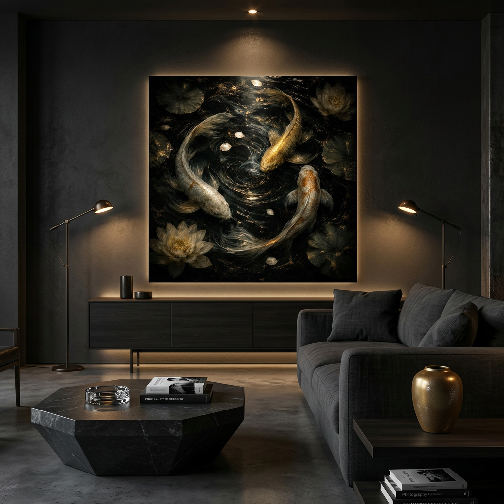 Flow Koi Movement Art Aluminum Print - Modern Abstract Wall Art, Unique Home Decor Gift
