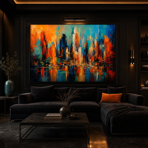 Metropolis Abstract Cityscape Aluminum Print - Modern Industrial Urban Metal Wall Art, Vibrant Contemporary Office or Home Decor Gift