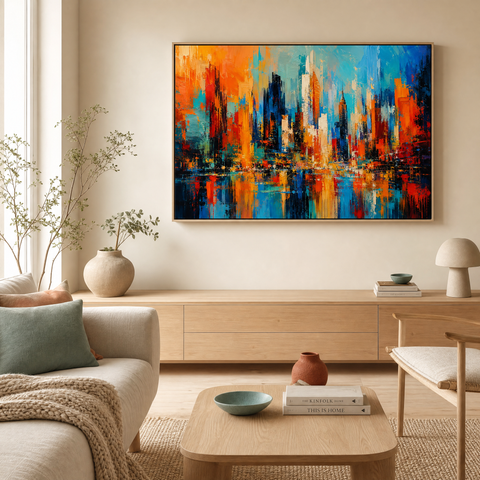 Metropolis Abstract Cityscape Aluminum Print - Modern Industrial Urban Metal Wall Art, Vibrant Contemporary Office or Home Decor Gift
