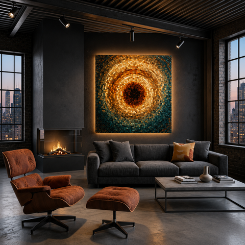 Origin Acrylic Wall Art – Gold & Teal 3D Illusion Abstract Print