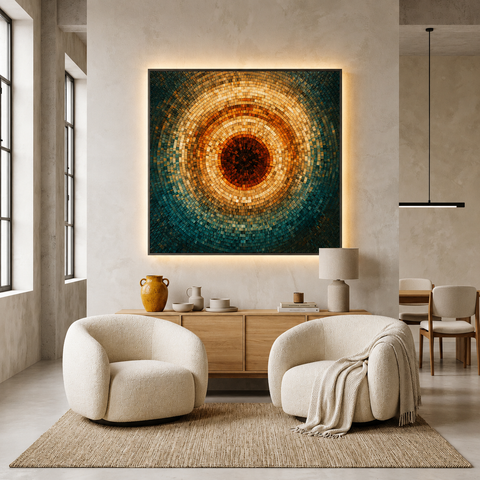 Origin Acrylic Wall Art – Gold & Teal 3D Illusion Abstract Print