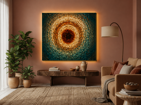 Origin Acrylic Wall Art – Gold & Teal 3D Illusion Abstract Print