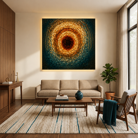 Origin Acrylic Wall Art – Gold & Teal 3D Illusion Abstract Print