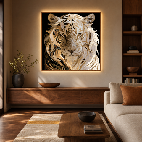 Pale Phantom Tiger  Ethereal Minimalist  Acrylic Art 