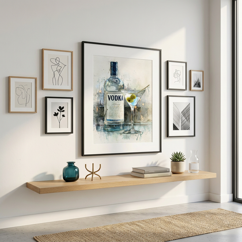 Vodka Chill - A Spirited Collection Brushed Aluminum Art Print - Modern Bar Cart Decor, Watercolor Style, Unique Metallic Wall Art Gift
