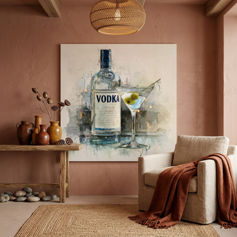 Vodka Chill - A Spirited Collection Brushed Aluminum Art Print - Modern Bar Cart Decor, Watercolor Style, Unique Metallic Wall Art Gift