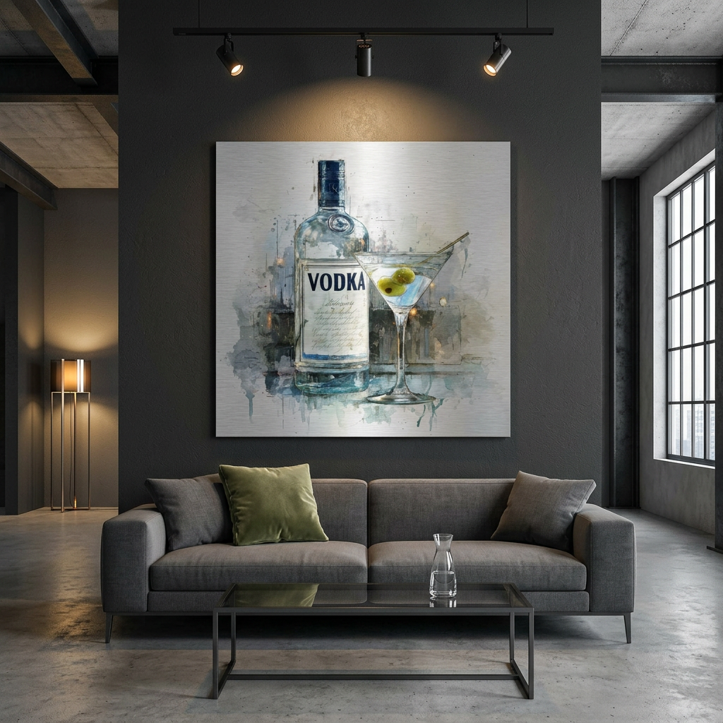 Vodka Chill - A Spirited Collection Brushed Aluminum Art Print - Modern Bar Cart Decor, Watercolor Style, Unique Metallic Wall Art Gift