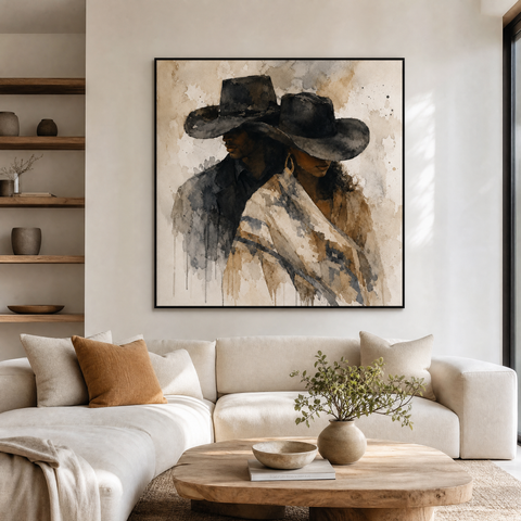 Western Riders Aluminum Print, Modern Cowboy Wall Art, Desert Landscape Metal Decor, Rustic Equestrian Gift for Him, Farmhouse Wall Decor