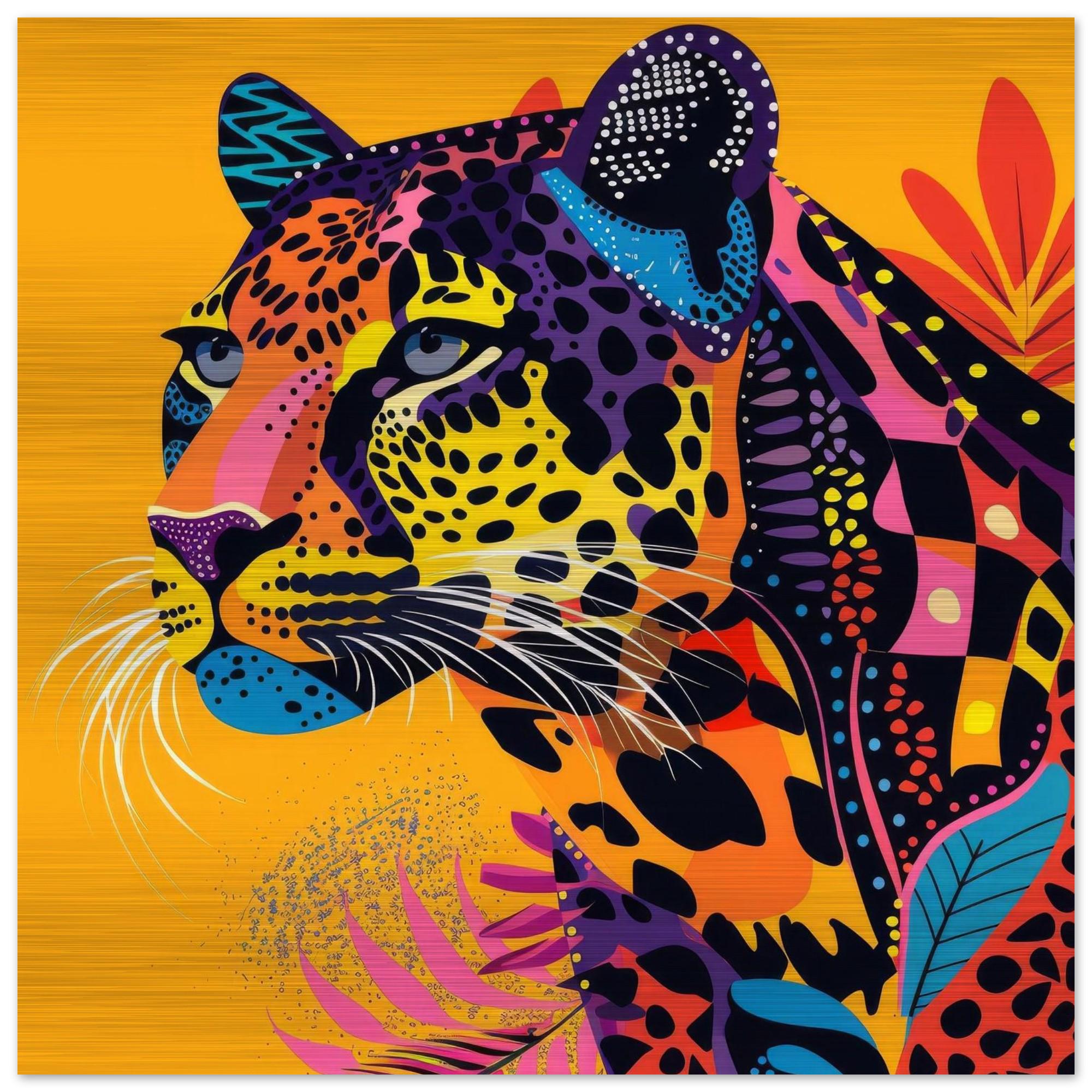 Serengeti Leopard Afro-Pop Art Aluminum Print | Bold Neon Wildlife | Modern African Decor | Unique Wall Art