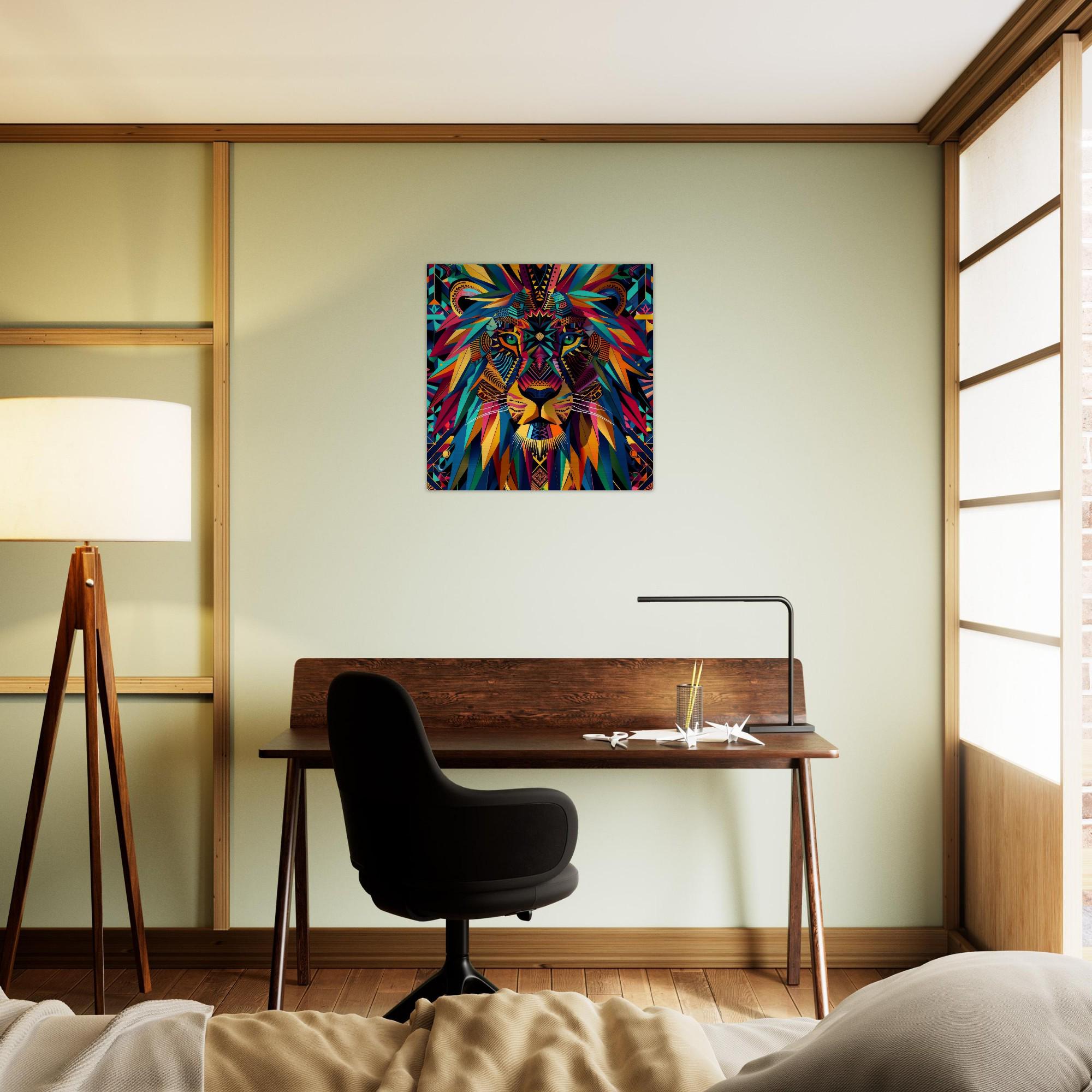 Serengeti Lion Afro-Pop Art Aluminum Print | Bold Neon Wildlife | Modern African Decor | Unique Geometric Animal Gift