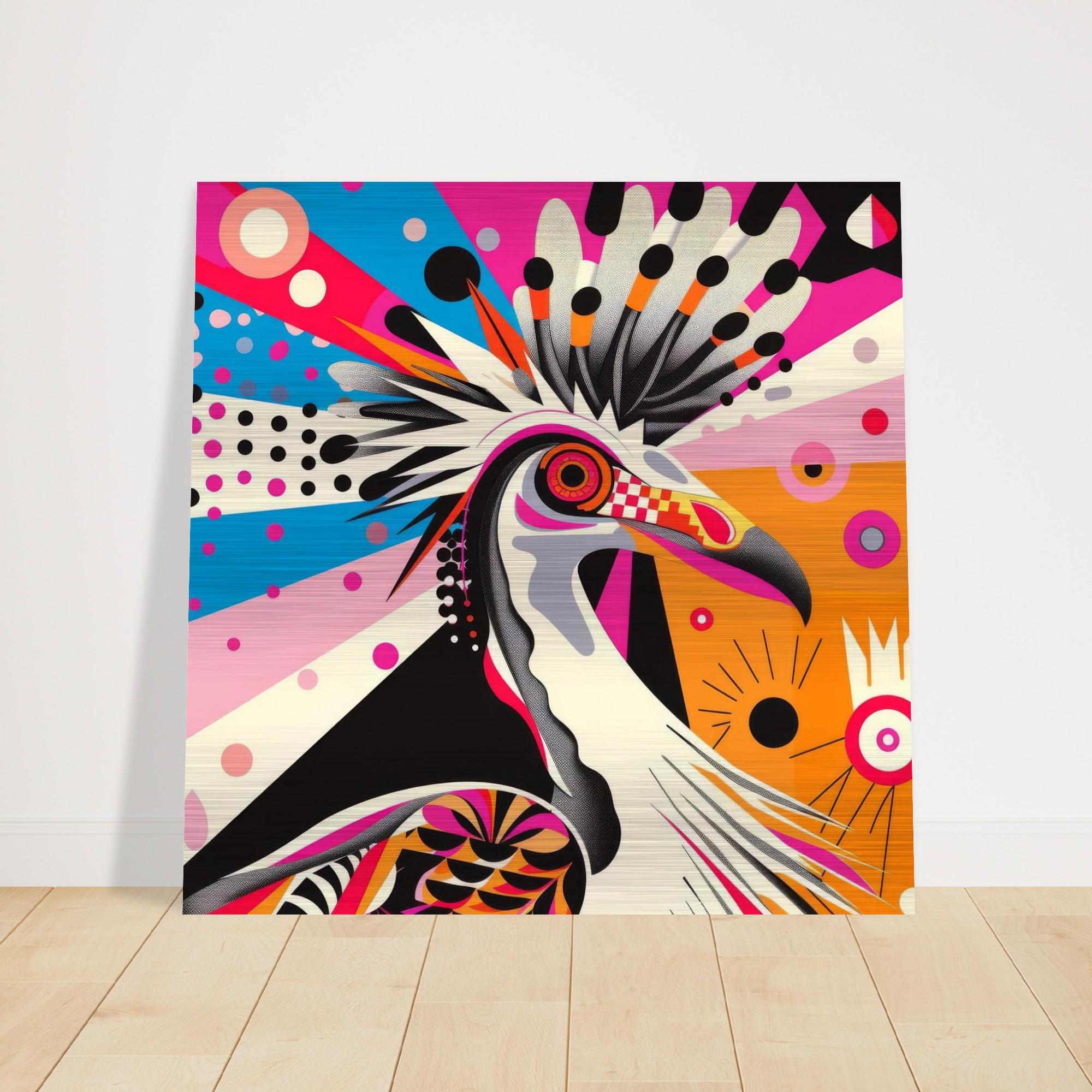 Serengeti Secretary Bird Aluminum Print | Afro-Pop Art | Wildlife Geometric Animal | Bold Neon Colors | Modern African Decor Gift