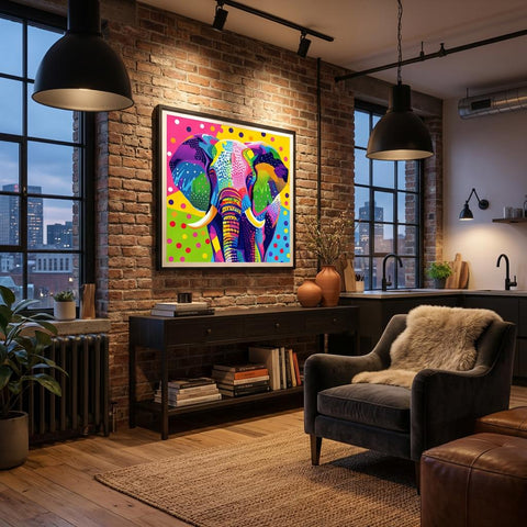 Serengeti Elephant Aluminum Print | Vibrant Afro-Pop Geometric Wall Art | Modern Metallic Home Decor | Unique African Wildlife Art Gift