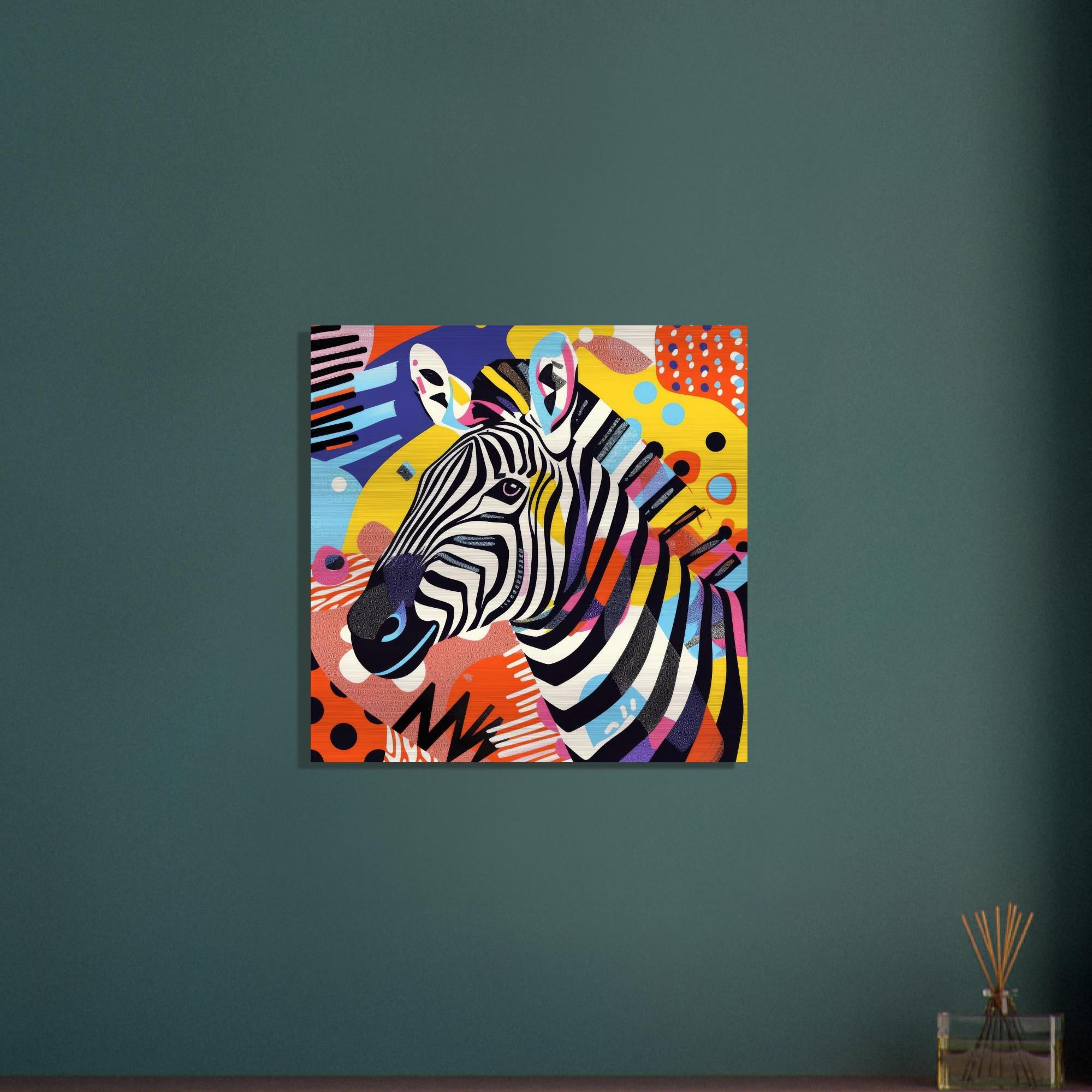 Serengeti Zebra Afro-Pop Art Aluminum Print | Bold Neon Wildlife Decor | Modern African Gift | Brushed Silver Finish