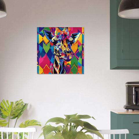 Serengeti Giraffe Afro-Pop Art Aluminum Print | Bold Neon Wildlife | Modern African Decor Gift | Textured Metallic Finish