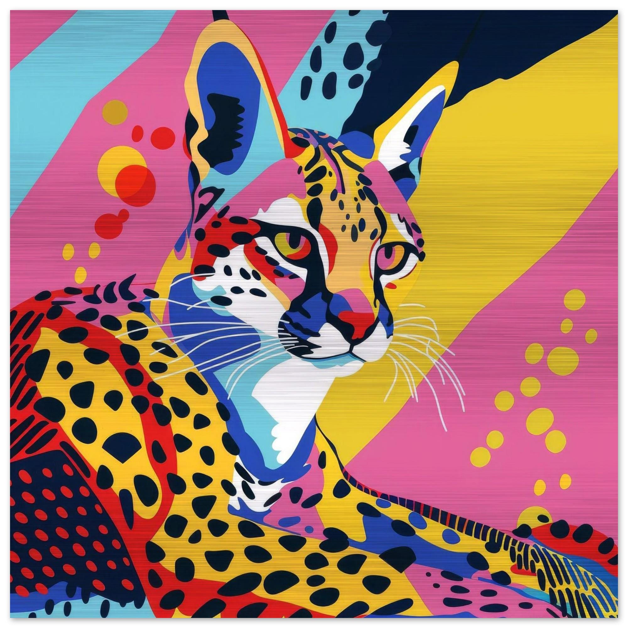 Serengeti Serval Afro-Pop Art Aluminum Print | Neon Wildlife Geometric Animal | Modern African Decor Gift | Unique Wall Art