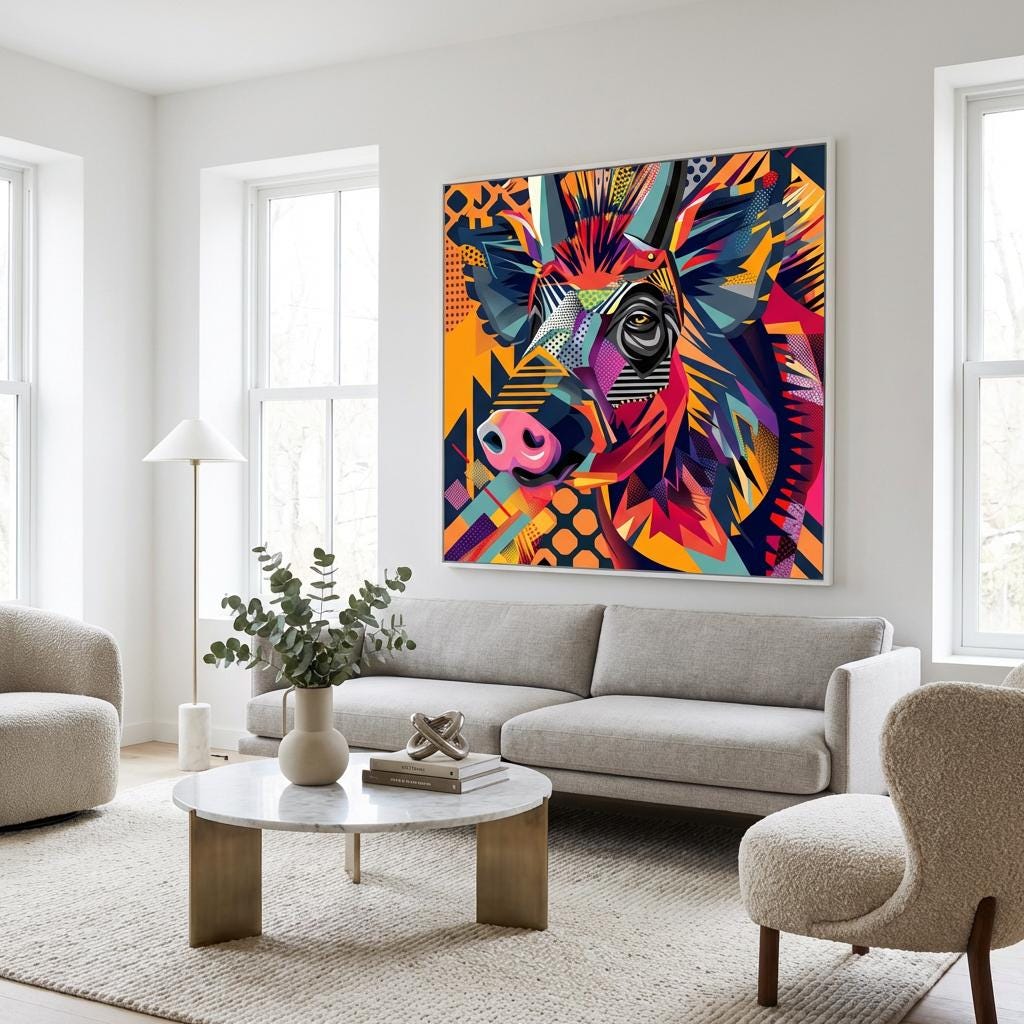 Serengeti Warthog Afro-Pop Art Aluminum Print | Bold Neon Wildlife | Modern African Decor Gift | Unique Metallic Wall Art