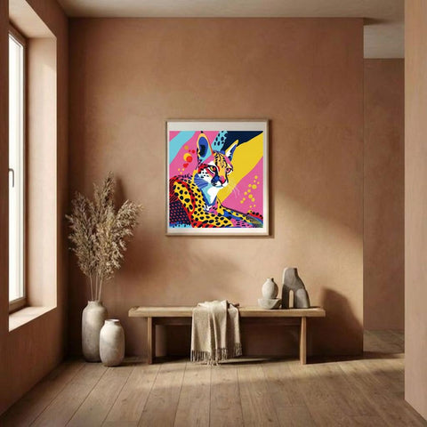 Serengeti Serval Afro-Pop Art Aluminum Print | Neon Wildlife Geometric Animal | Modern African Decor Gift | Unique Wall Art