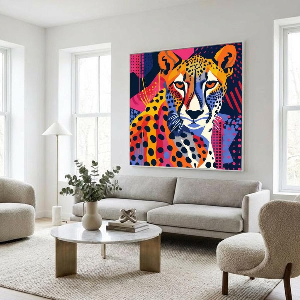 Serengeti Cheetah Afro-Pop Art Aluminum Print | Bold Neon Wildlife | Modern African Decor Gift | Unique Wall Art