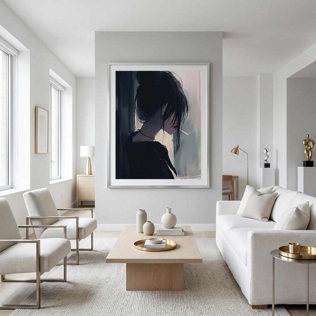 Watching – Cinematic Portrait Aluminum Print | Moody Window‑Light Art | Modern Minimalist Wall Decor