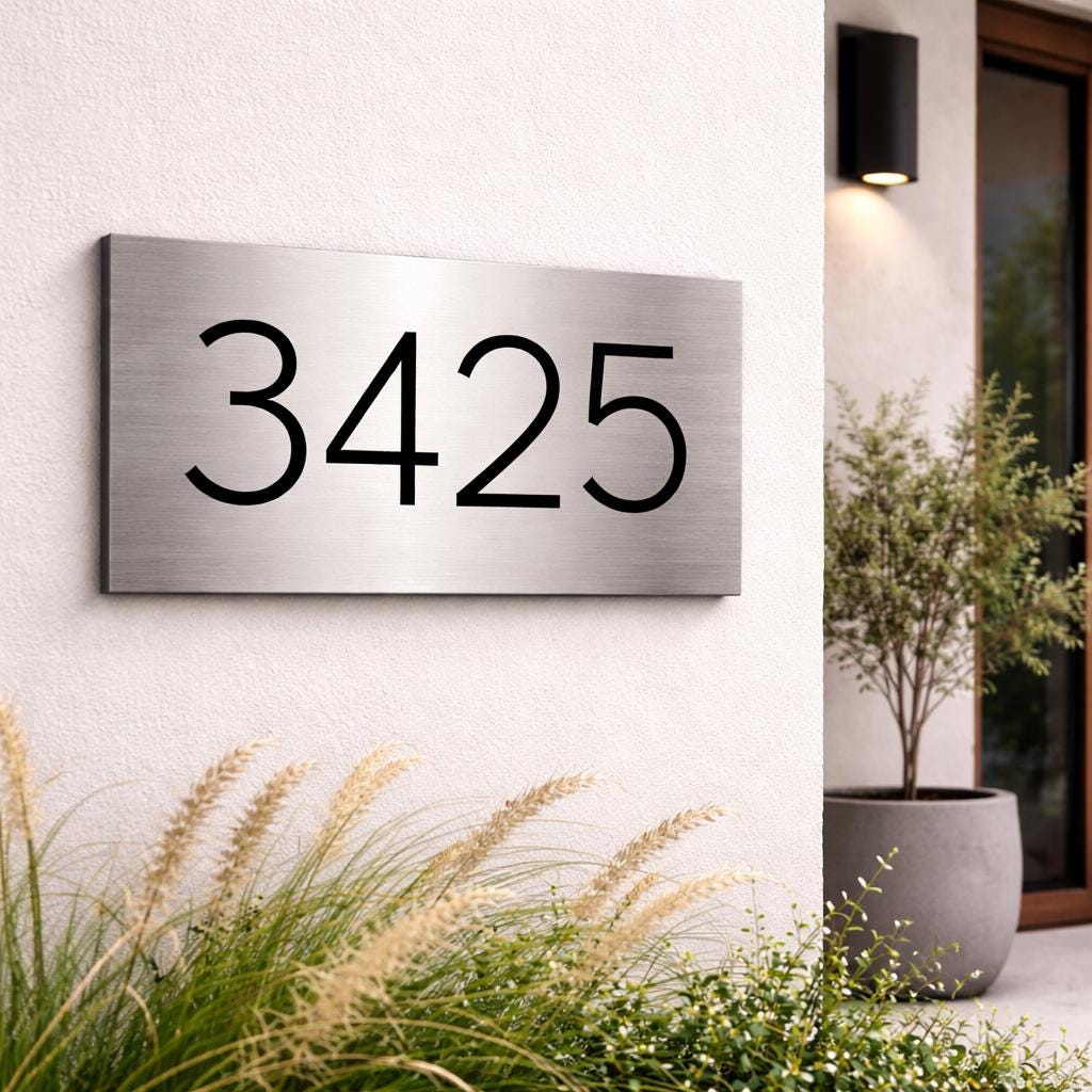 Custom 8x12 Brighton Brushed Aluminum House Number Sign – Modern Architectural Address Plaque
