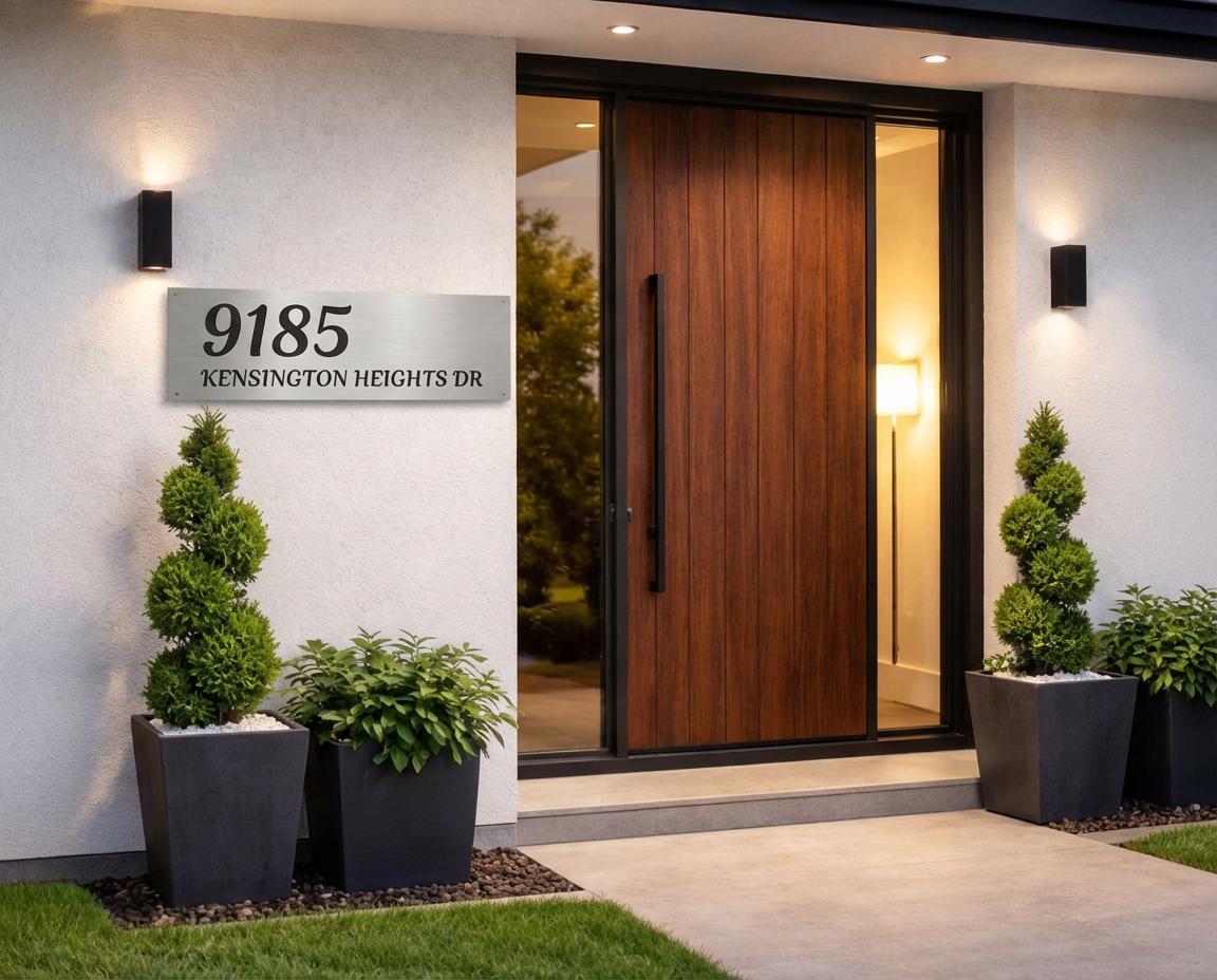 Custom 8x24 Kensington Address Sign | Modern House Numbers Plaque | Brushed Aluminum Metal Outdoor Home Decor | Personalized Gift