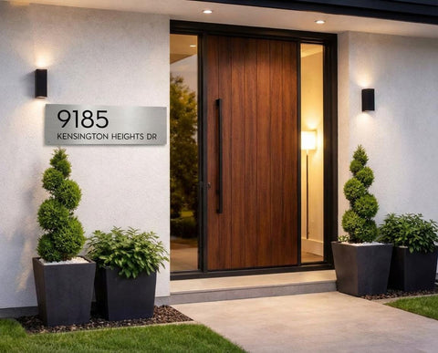 Custom 8x24 Kensington Address Sign | Modern House Numbers Plaque | Brushed Aluminum Metal Outdoor Home Decor | Personalized Gift