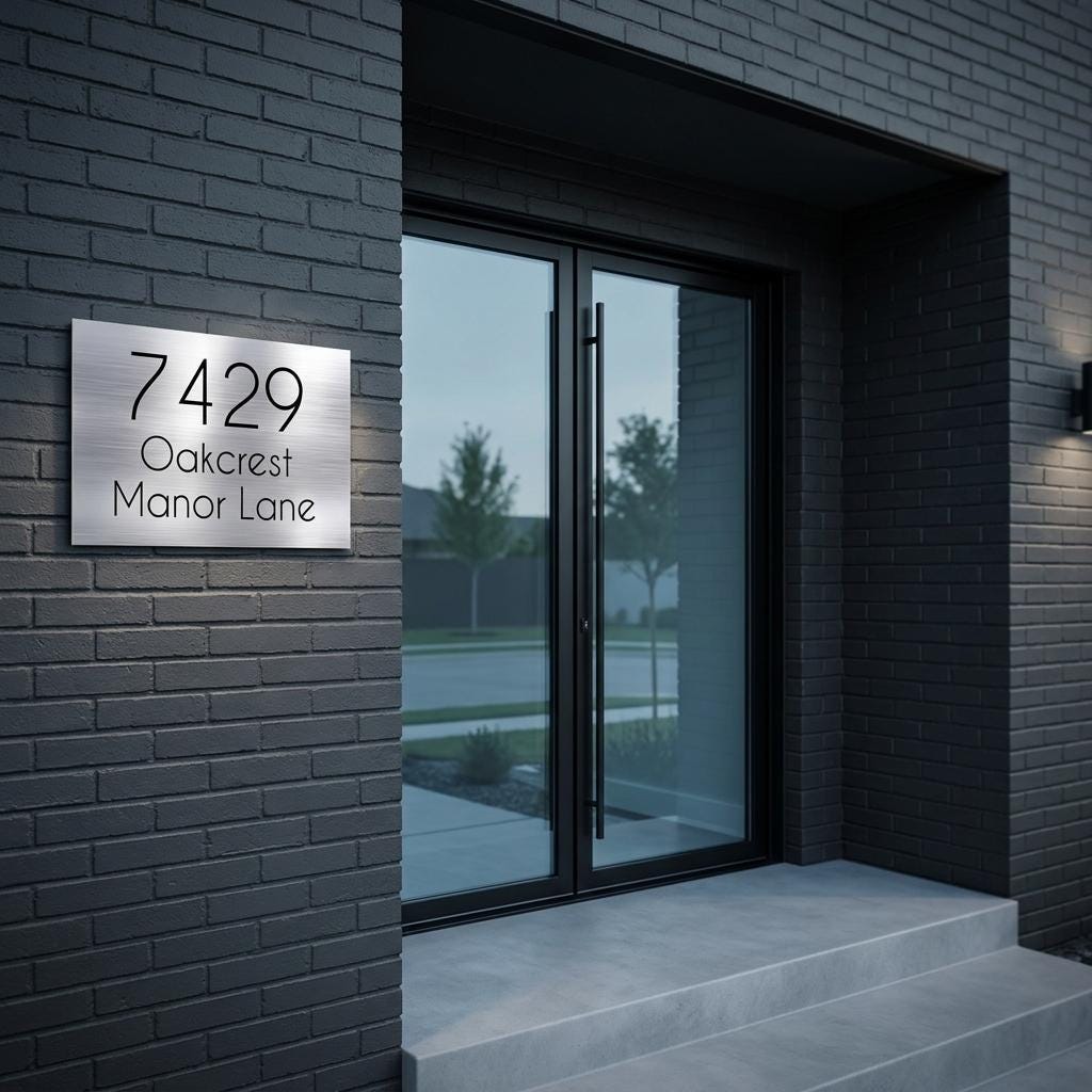 Custom 12x18 Oakcrest Address Sign Brushed Aluminum House Numbers Plaque | Modern Outdoor Home Decor | Personalized Address Plaque