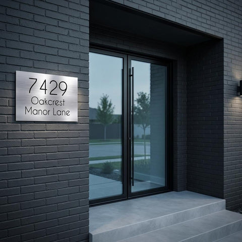Custom 12x18 Oakcrest Address Sign Brushed Aluminum House Numbers Plaque | Modern Outdoor Home Decor | Personalized Address Plaque
