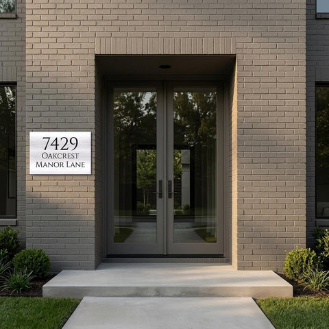 Custom 12x18 Oakcrest Address Sign Brushed Aluminum House Numbers Plaque | Modern Outdoor Home Decor | Personalized Address Plaque