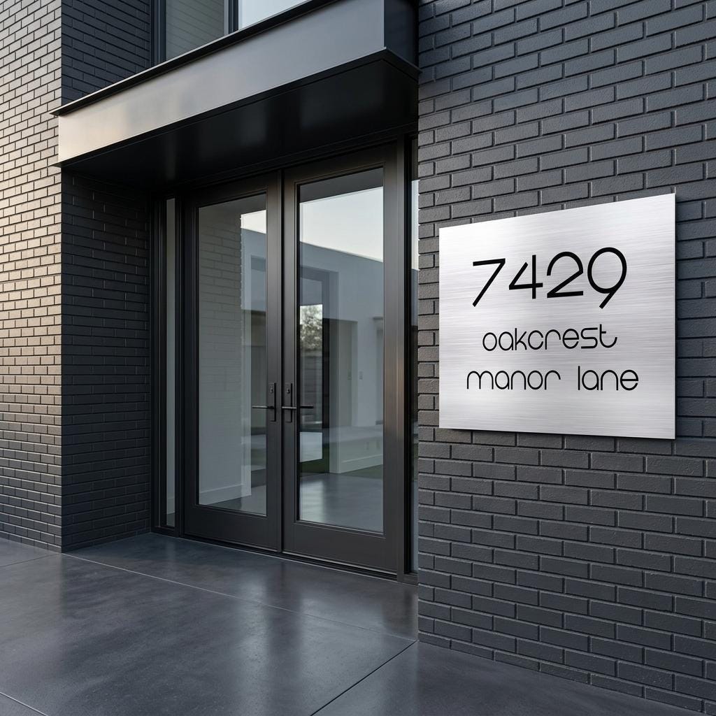 Custom 12x18 Oakcrest Address Sign Brushed Aluminum House Numbers Plaque | Modern Outdoor Home Decor | Personalized Address Plaque