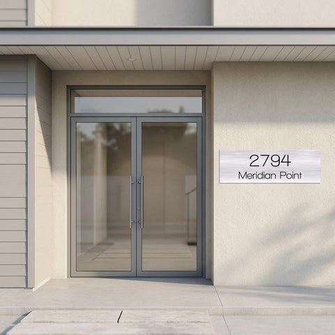 Custom 12x36 Meridian Address Sign | Brushed Aluminum Metal House Numbers Personalized Address Plaque