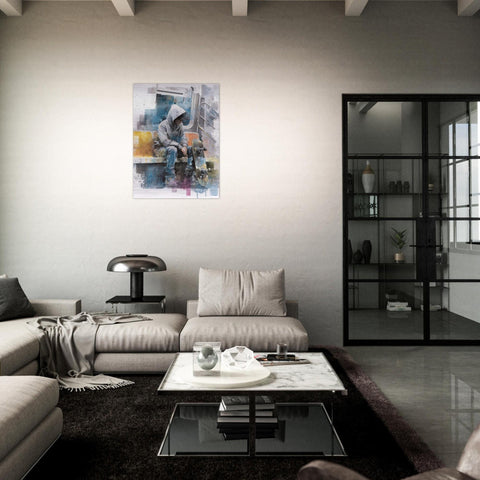 Stillness - Subway Rider Skateboarder Urban Art Brushed Aluminum Print - Subway Rider Skateboarder - Modern Minimalist Home Decor Gift