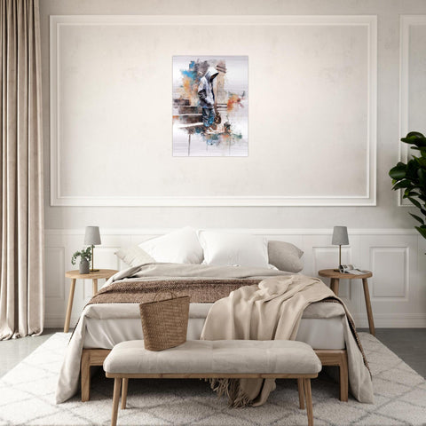 Arrival - Skateboarder on Brushed Aluminum Print | Urban Watercolor Art | Modern Home Decor Gift