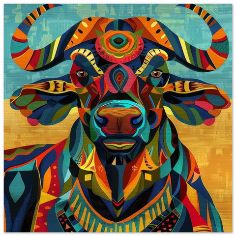 Serengeti African Buffalo — Vibrant Afro‑Pop Geometric Wall Art on Aluminum | Modern Safari Decor | Bold Colorful Wildlife Artwork