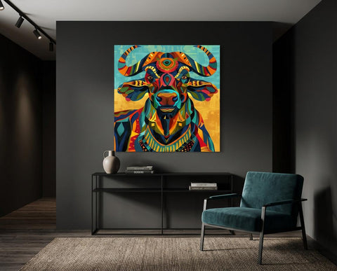 Serengeti African Buffalo — Vibrant Afro‑Pop Geometric Wall Art on Aluminum | Modern Safari Decor | Bold Colorful Wildlife Artwork
