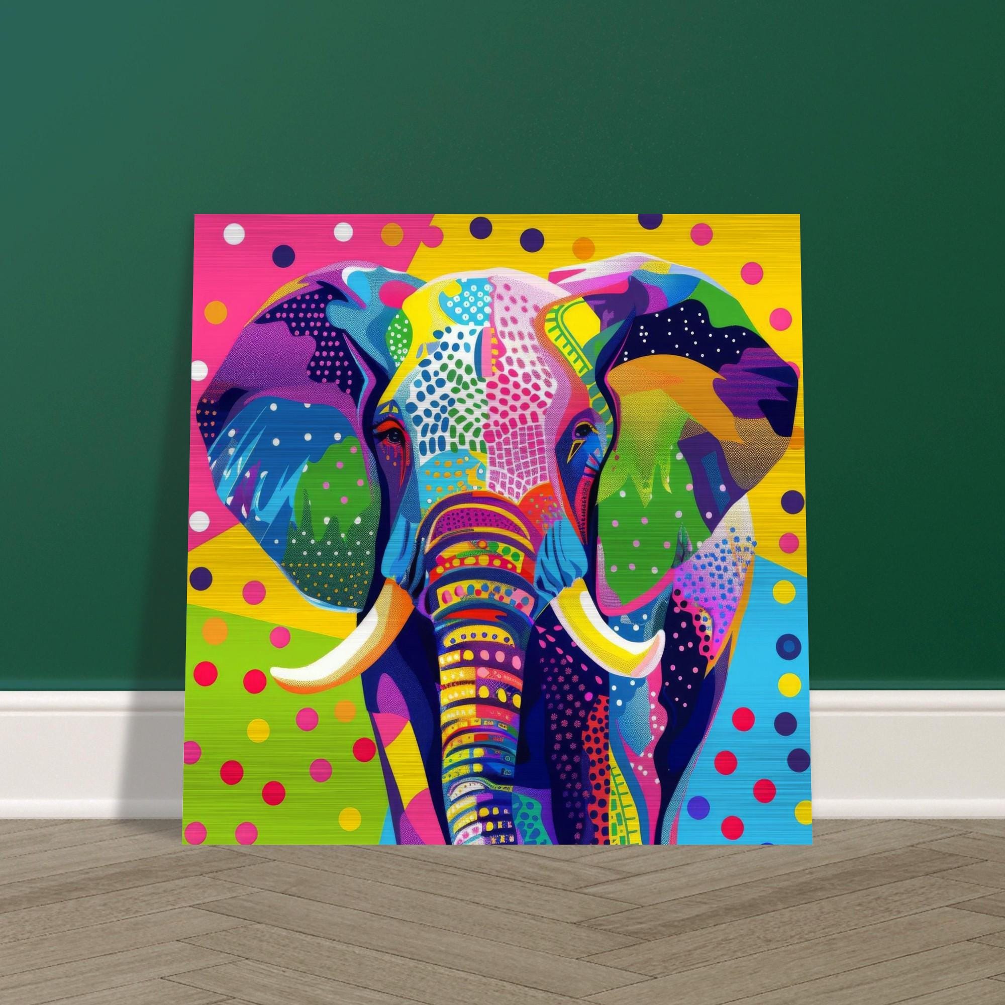 Serengeti Elephant Aluminum Print | Vibrant Afro-Pop Geometric Wall Art | Modern Metallic Home Decor | Unique African Wildlife Art Gift