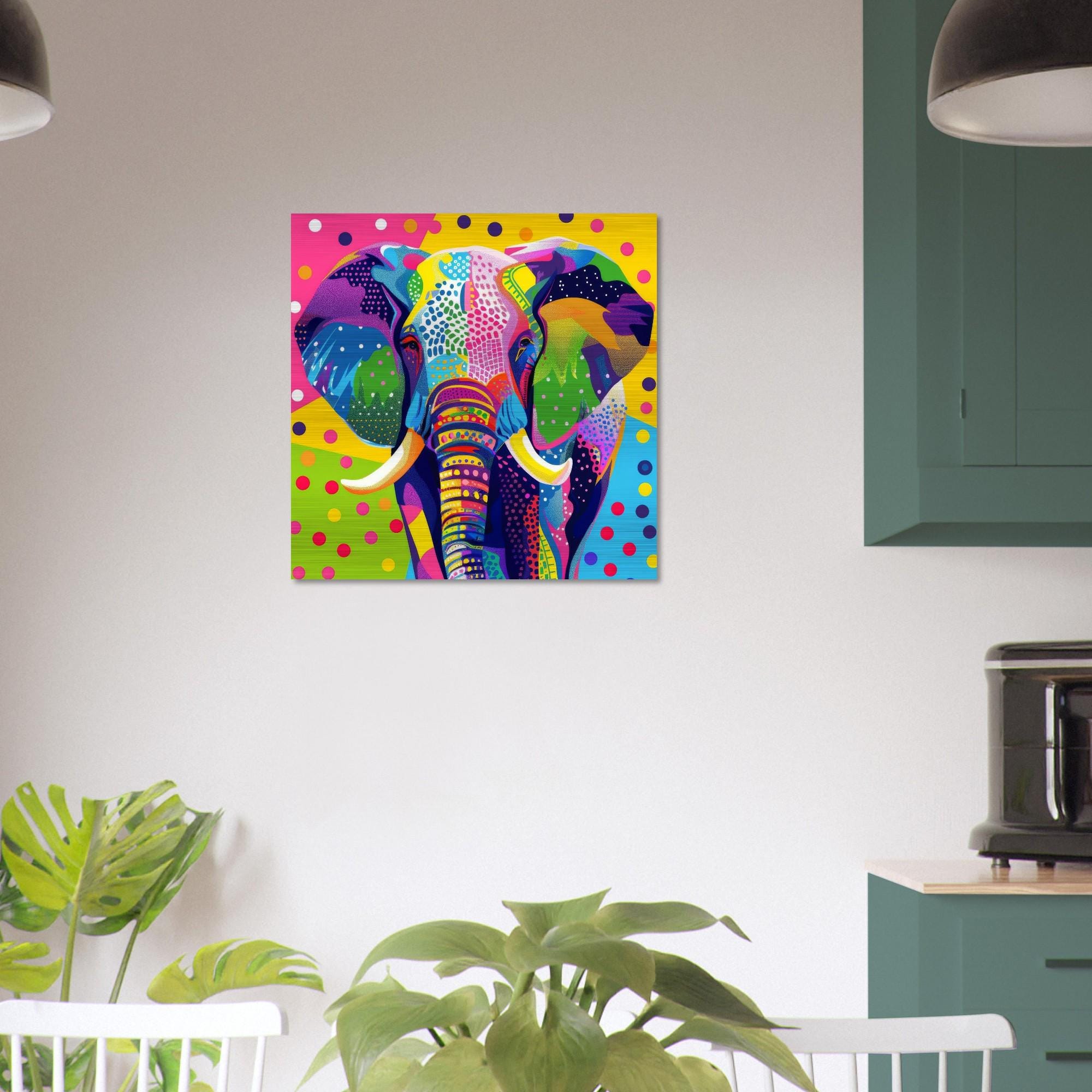 Serengeti Elephant Aluminum Print | Vibrant Afro-Pop Geometric Wall Art | Modern Metallic Home Decor | Unique African Wildlife Art Gift