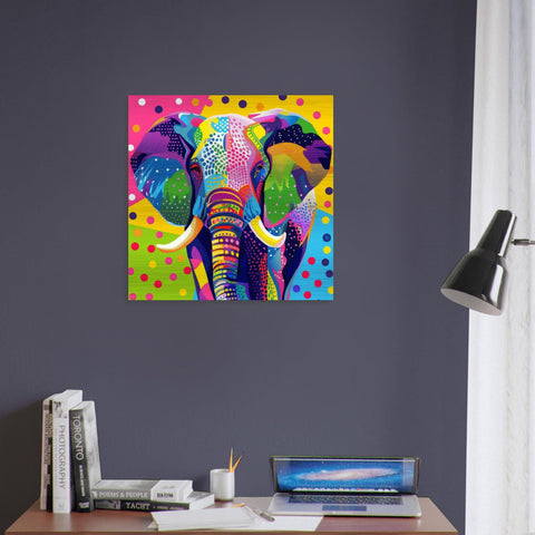Serengeti Elephant Aluminum Print | Vibrant Afro-Pop Geometric Wall Art | Modern Metallic Home Decor | Unique African Wildlife Art Gift