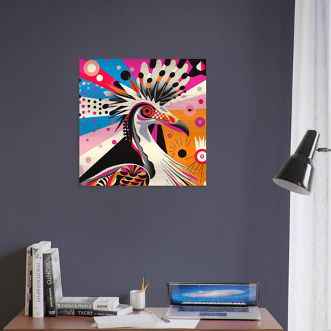 Serengeti Secretary Bird Aluminum Print | Afro-Pop Art | Wildlife Geometric Animal | Bold Neon Colors | Modern African Decor Gift