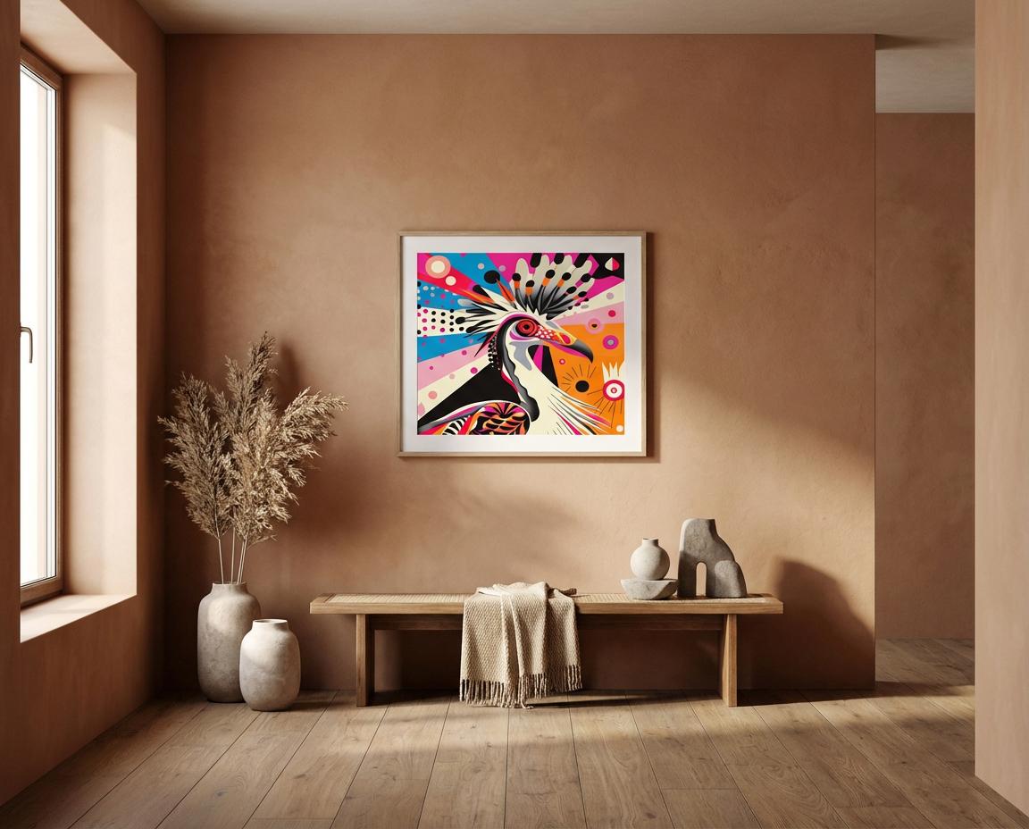 Serengeti Secretary Bird Aluminum Print | Afro-Pop Art | Wildlife Geometric Animal | Bold Neon Colors | Modern African Decor Gift