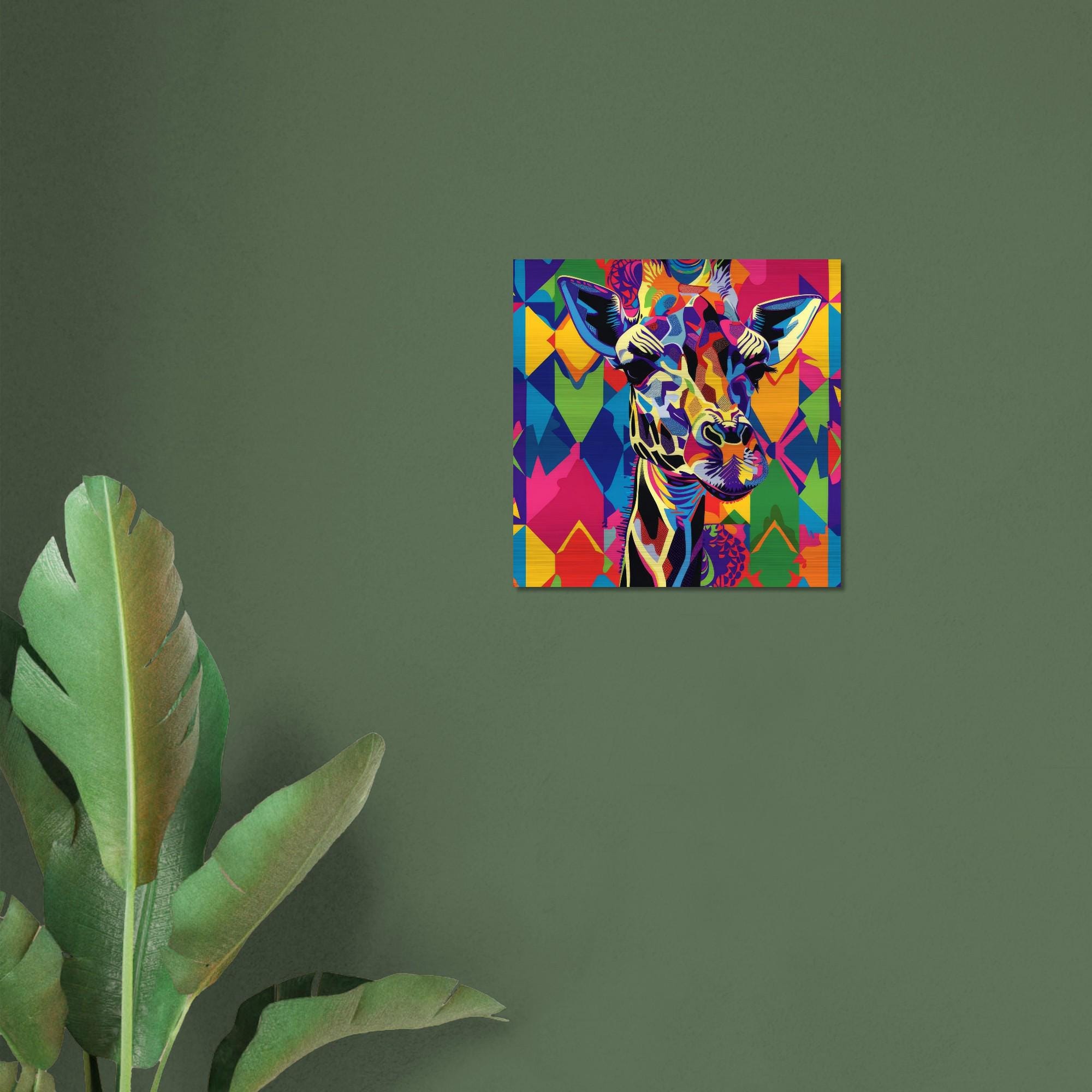 Serengeti Giraffe Afro-Pop Art Aluminum Print | Bold Neon Wildlife | Modern African Decor Gift | Textured Metallic Finish