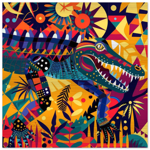 Serengeti Crocodile Afro-Pop Art Aluminum Print | Bold Neon Wildlife | Modern African Decor Gift | Unique Textured Metal Art