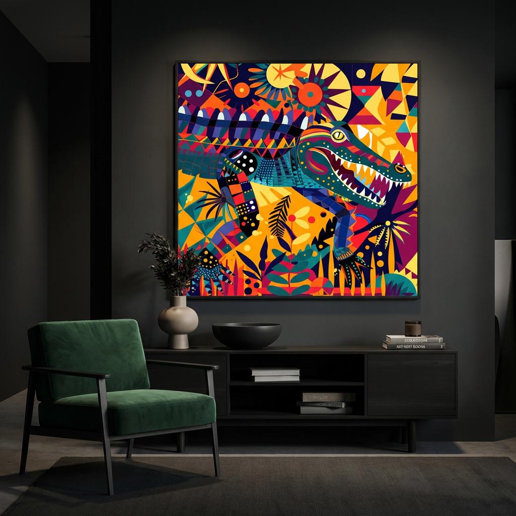 Serengeti Crocodile Afro-Pop Art Aluminum Print | Bold Neon Wildlife | Modern African Decor Gift | Unique Textured Metal Art